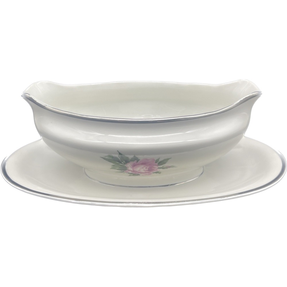 VTG Royal Jackson MARGARET ROSE Gravy Boat w/‎ under-plate